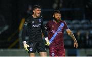 15 September 2023; Drogheda United goalkeeper Andrew Wogan and Gary Deegan during the Sports Direct Men’s FAI Cup quarter-final match between Drogheda United and Bohemians at Weavers Park in Drogheda, Louth. Photo by Seb Daly/Sportsfile