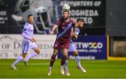 15 September 2023; Ryan Brennan of Drogheda United in action against Jordan Flores of Bohemians during the Sports Direct Men’s FAI Cup quarter-final match between Drogheda United and Bohemians at Weavers Park in Drogheda, Louth. Photo by Seb Daly/Sportsfile