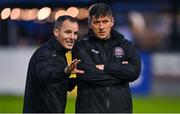 15 September 2023; Bohemians manager Declan Devine, right, and first team coach Derek Pender before the Sports Direct Men’s FAI Cup quarter-final match between Drogheda United and Bohemians at Weavers Park in Drogheda, Louth. Photo by Seb Daly/Sportsfile