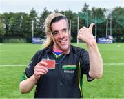 16 September 2023; Patricia Scullion of the Galbally team from Tyrone, dressed as gaelic football referee Seán Hurson during the 2023 LGFA/Sports Direct Gaelic4Mothers&Others National Blitz Day at Naomh Mearnóg GAA club in Portmarnock, Dublin. Photo by Piaras Ó Mídheach/Sportsfile