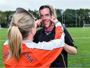 16 September 2023; Patricia Scullion of the Galbally team from Tyrone, dressed as gaelic football referee Seán Hurson during the 2023 LGFA/Sports Direct Gaelic4Mothers&Others National Blitz Day at Naomh Mearnóg GAA club in Portmarnock, Dublin. Photo by Piaras Ó Mídheach/Sportsfile