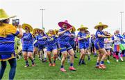 16 September 2023; The St John Bosco team from Down during the warm-up before the 2023 LGFA/Sports Direct Gaelic4Mothers&Others National Blitz Day at Naomh Mearnóg GAA club in Portmarnock, Dublin. Photo by Piaras Ó Mídheach/Sportsfile