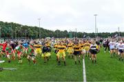 16 September 2023; Players during the warm-up at the 2023 LGFA/Sports Direct Gaelic4Mothers&Others National Blitz Day at Naomh Mearnóg GAA club in Portmarnock, Dublin. Photo by Piaras Ó Mídheach/Sportsfile