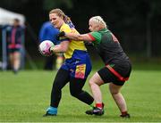 16 September 2023; Julianne Shanley of Naomh Padraig in Antrim in action against Slaughtmanus from Derry during the 2023 LGFA/Sports Direct Gaelic4Mothers&Others National Blitz Day at Naomh Mearnóg GAA club in Portmarnock, Dublin. Photo by Piaras Ó Mídheach/Sportsfile