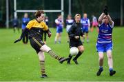 16 September 2023; Niamh Feeney of Corduff in Dublin in action against St Conleth's in Kildare during the 2023 LGFA/Sports Direct Gaelic4Mothers&Others National Blitz Day at Naomh Mearnóg GAA club in Portmarnock, Dublin. Photo by Piaras Ó Mídheach/Sportsfile