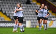 16 September 2023; Emma Hansberry of Sligo Rovers, second from left, celebrates with teammate Sarah Kiernan after their side's victory in the Sports Direct Women's FAI Cup quarter-final match between Bohemians and Sligo Rovers at Dalymount Park in Dublin. Photo by Seb Daly/Sportsfile