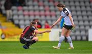 16 September 2023; Lisa Murphy of Bohemians and Sarah Kiernan of Sligo Rovers after the Sports Direct Women's FAI Cup quarter-final match between Bohemians and Sligo Rovers at Dalymount Park in Dublin. Photo by Seb Daly/Sportsfile