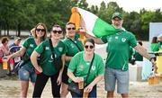 16 September 2023; Ireland supporters, from left, Louise Brady, Sorcha Dinneen, Ciara Murphy, Rebecca Richards, and Patrick Molloy from Dublin before the 2023 Rugby World Cup Pool B match between Ireland and Tonga at Stade de la Beaujoire in Nantes, France. Photo by Brendan Moran/Sportsfile