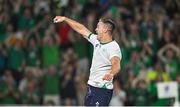 16 September 2023; Jonathan Sexton of Ireland celebrates scoring his side's fourth try to become his country's all-time record points scorer in international rugbyduring the 2023 Rugby World Cup Pool B match between Ireland and Tonga at Stade de la Beaujoire in Nantes, France. Photo by Brendan Moran/Sportsfile