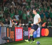 16 September 2023; Jonathan Sexton of Ireland scores his side's fourth try to become his country's all-time record points scorer in international rugby during the 2023 Rugby World Cup Pool B match between Ireland and Tonga at Stade de la Beaujoire in Nantes, France. Photo by Brendan Moran/Sportsfile