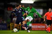 12 September 2023; Aidomo Emakhu of Republic of Ireland in action against Matteo Guidi of San Marino during the UEFA European Under-21 Championship Qualifier match between Republic of Ireland and San Marino at Turner’s Cross Stadium in Cork. Photo by Eóin Noonan/Sportsfile