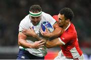 16 September 2023; Rob Herring of Ireland is tackled by William Havili of Tonga during the 2023 Rugby World Cup Pool B match between Ireland and Tonga at Stade de la Beaujoire in Nantes, France. Photo by Brendan Moran/Sportsfile