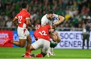 16 September 2023; Robbie Henshaw of Ireland is tackled by Pita Ahki of Tonga during the 2023 Rugby World Cup Pool B match between Ireland and Tonga at Stade de la Beaujoire in Nantes, France. Photo by Brendan Moran/Sportsfile
