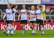 16 September 2023; Emma Hansberry of Sligo Rovers, right, celebrates with teammates after scoring their side's first goal during the Sports Direct Women's FAI Cup quarter-final match between Bohemians and Sligo Rovers at Dalymount Park in Dublin. Photo by Seb Daly/Sportsfile