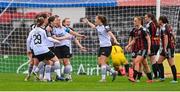 16 September 2023; Emma Hansberry of Sligo Rovers, centre, celebrates with teammates after scoring their side's first goal during the Sports Direct Women's FAI Cup quarter-final match between Bohemians and Sligo Rovers at Dalymount Park in Dublin. Photo by Seb Daly/Sportsfile