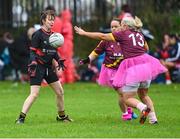 16 September 2023; Sheila O'Keeffe of Watergrasshill in Cork in action against St Maur's in Dublin during the 2023 LGFA/Sports Direct Gaelic4Mothers&Others National Blitz Day at Naomh Mearnóg GAA club in Portmarnock, Dublin. Photo by Piaras Ó Mídheach/Sportsfile