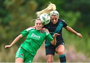 17 September 2023; Savannah McCarthy of Shamrock Rovers in action against Jesse Mendez of Cork City during the Sports Direct Women's FAI Cup quarter-final match between Cork City and Shamrock Rovers at Bishopstown Stadium in Cork. Photo by Eóin Noonan/Sportsfile
