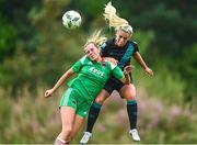 17 September 2023; Savannah McCarthy of Shamrock Rovers in action against Jesse Mendez of Cork City during the Sports Direct Women's FAI Cup quarter-final match between Cork City and Shamrock Rovers at Bishopstown Stadium in Cork. Photo by Eóin Noonan/Sportsfile