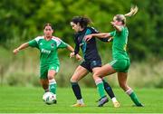 17 September 2023; Aoife Kelly of Shamrock Rovers in action against Jesse Mendez of Cork City during the Sports Direct Women's FAI Cup quarter-final match between Cork City and Shamrock Rovers at Bishopstown Stadium in Cork. Photo by Eóin Noonan/Sportsfile