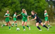 17 September 2023; Ellie O'Brien of Cork City in action against Scarlett Herron of Shamrock Rovers during the Sports Direct Women's FAI Cup quarter-final match between Cork City and Shamrock Rovers at Bishopstown Stadium in Cork. Photo by Eóin Noonan/Sportsfile