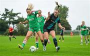17 September 2023; Lauren Walsh of Cork City in action against Joy Ralph of Shamrock Rovers during the Sports Direct Women's FAI Cup quarter-final match between Cork City and Shamrock Rovers at Bishopstown Stadium in Cork. Photo by Eóin Noonan/Sportsfile