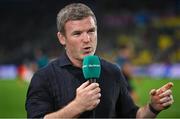 16 September 2023; Former Ireland international Gordon D'Arcy in his role as analyst for ITV Sport before the 2023 Rugby World Cup Pool B match between Ireland and Tonga at Stade de la Beaujoire in Nantes, France. Photo by Brendan Moran/Sportsfile