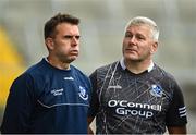 17 September 2023; Sarsfields selector Diarmuid O'Sullivan, right, and Sarsfields manager John Crowley before the Cork County Premier Senior Club Hurling Championship quarter-final match between Blackrock and Sarsfields at Páirc Uí Chaoimh in Cork. Photo by Eóin Noonan/Sportsfile