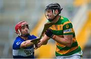 17 September 2023; Shane O'Keeffe of Blackrock in action against Daniel Kearney of Sarsfields during the Cork County Premier Senior Club Hurling Championship quarter-final match between Blackrock and Sarsfields at Páirc Uí Chaoimh in Cork. Photo by Eóin Noonan/Sportsfile