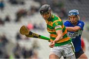 17 September 2023; Tadgh Deasy of Blackrock in action against Cathal McCarthy of Sarsfields during the Cork County Premier Senior Club Hurling Championship quarter-final match between Blackrock and Sarsfields at Páirc Uí Chaoimh in Cork. Photo by Eóin Noonan/Sportsfile