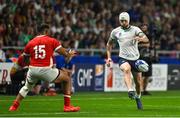 16 September 2023; Mack Hansen of Ireland in action against Salesi Piutau of Tonga during the 2023 Rugby World Cup Pool B match between Ireland and Tonga at Stade de la Beaujoire in Nantes, France. Photo by Brendan Moran/Sportsfile