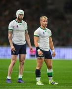 16 September 2023; Craig Casey, right, and Mack Hansen of Ireland during the 2023 Rugby World Cup Pool B match between Ireland and Tonga at Stade de la Beaujoire in Nantes, France. Photo by Brendan Moran/Sportsfile