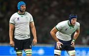16 September 2023; Ryan Baird, right, and Tadhg Beirne of Ireland during the 2023 Rugby World Cup Pool B match between Ireland and Tonga at Stade de la Beaujoire in Nantes, France. Photo by Brendan Moran/Sportsfile