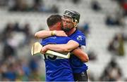 17 September 2023; James Sweeney of Sarsfields celebrates with team-mate Daniel Meaney after their side's victory in the Cork County Premier Senior Club Hurling Championship quarter-final match between Blackrock and Sarsfields at Páirc Uí Chaoimh in Cork. Photo by Eóin Noonan/Sportsfile