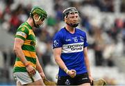 17 September 2023; Jack O'Connor of Sarsfields, right, celebrates after his side's victory in the Cork County Premier Senior Club Hurling Championship quarter-final match between Blackrock and Sarsfields at Páirc Uí Chaoimh in Cork. Photo by Eóin Noonan/Sportsfile