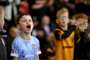 15 September 2023; A Derry City supporter during the SSE Airtricity Men's Premier Division match between Derry City and Shamrock Rovers at The Ryan McBride Brandywell Stadium in Derry. Photo by Stephen McCarthy/Sportsfile