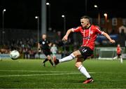 15 September 2023; Ben Doherty of Derry City during the SSE Airtricity Men's Premier Division match between Derry City and Shamrock Rovers at The Ryan McBride Brandywell Stadium in Derry. Photo by Stephen McCarthy/Sportsfile