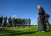 18 September 2023; Interim head coach Eileen Gleeson speaks to her players during a Republic of Ireland women training session at the FAI National Training Centre in Abbotstown, Dublin. Photo by Stephen McCarthy/Sportsfile