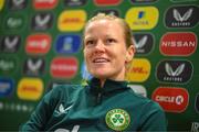 18 September 2023; Diane Caldwell during a Republic of Ireland women press conference at the FAI Headquarters in Abbotstown, Dublin. Photo by Stephen McCarthy/Sportsfile