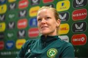 18 September 2023; Diane Caldwell during a Republic of Ireland women press conference at the FAI Headquarters in Abbotstown, Dublin. Photo by Stephen McCarthy/Sportsfile