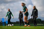 18 September 2023; Interim assistant coach Emma Byrne, right, during a Republic of Ireland women training session at the FAI National Training Centre in Abbotstown, Dublin. Photo by Stephen McCarthy/Sportsfile