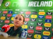 18 September 2023; Katie McCabe during a Republic of Ireland women press conference at the FAI Headquarters in Abbotstown, Dublin. Photo by Stephen McCarthy/Sportsfile