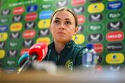 18 September 2023; Katie McCabe during a Republic of Ireland women press conference at the FAI Headquarters in Abbotstown, Dublin. Photo by Stephen McCarthy/Sportsfile