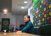 18 September 2023; Katie McCabe during a Republic of Ireland women press conference at the FAI Headquarters in Abbotstown, Dublin. Photo by Stephen McCarthy/Sportsfile