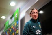 18 September 2023; Katie McCabe during a Republic of Ireland women press conference at the FAI Headquarters in Abbotstown, Dublin. Photo by Stephen McCarthy/Sportsfile