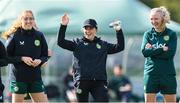 18 September 2023; Megan Connolly, left, Katie McCabe and Lucy Quinn, right, during a Republic of Ireland women training session at the FAI National Training Centre in Abbotstown, Dublin. Photo by Stephen McCarthy/Sportsfile