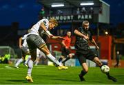 18 September 2023; Kris Twardek of Bohemians in action against Declan Brennan of Usher Celtic during the Leinster Football Senior Cup Final match between Usher Celtic and Bohemians at Dalymount Park in Dublin. Photo by Sam Barnes/Sportsfile