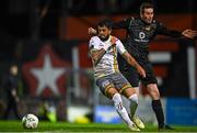 18 September 2023; Declan McDaid of Bohemians in action against Robert Martin of Usher Celtic during the Leinster Football Senior Cup Final match between Usher Celtic and Bohemians at Dalymount Park in Dublin. Photo by Sam Barnes/Sportsfile