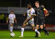 18 September 2023; James Akintunde of Bohemians in action against Leroy Staunton of Usher Celtic during the Leinster Football Senior Cup Final match between Usher Celtic and Bohemians at Dalymount Park in Dublin. Photo by Sam Barnes/Sportsfile