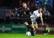 18 September 2023; Jordan Buckley of Usher Celtic in action against Billy Gilmore of Bohemians during the Leinster Football Senior Cup Final match between Usher Celtic and Bohemians at Dalymount Park in Dublin. Photo by Sam Barnes/Sportsfile