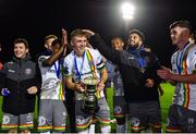 18 September 2023; Cian Byrne of Bohemians, centre, celebrates with team-mates after his side's victory in the Leinster Football Senior Cup Final match between Usher Celtic and Bohemians at Dalymount Park in Dublin. Photo by Sam Barnes/Sportsfile